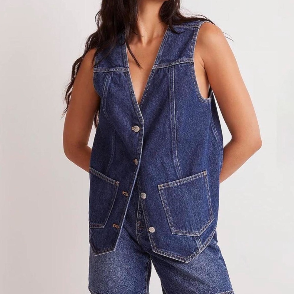 Madewell Denim Snap-Front Long Vest in Sedgwick Wash